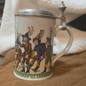 Vintage Ceramic Beer Stein with Pewter Lid
